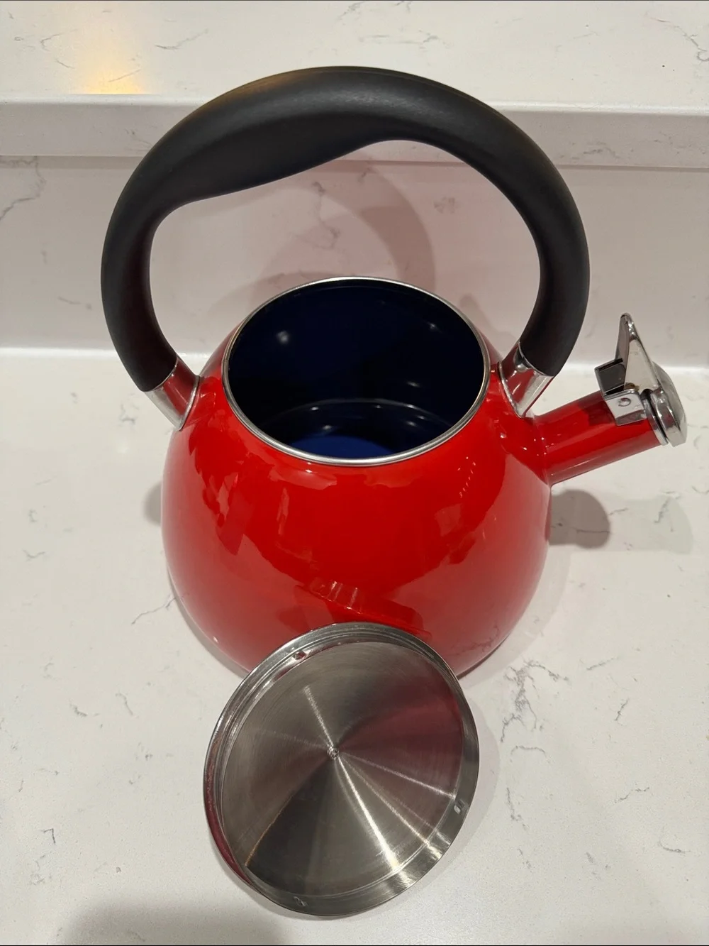 Red Whistling Tea Kettle with Black Handle